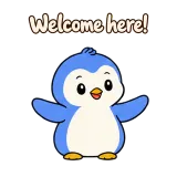 Welcome here! · Blue Pebble sticker from Chat Reactions