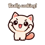 Really cooking! · Cream Cat · Standing sticker from Chat Reactions