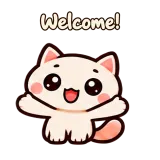 Welcome! · Cream Cat sticker from Chat Reactions