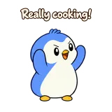 Really cooking! · Awkward Penguin · Standing sticker from Chat Reactions