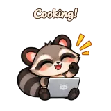 Cooking! · Chaos Raccoon · Laptop sticker from Chat Reactions