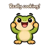 Really cooking! · Tiny Frog · Standing sticker from Chat Reactions