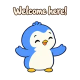 Welcome here! · Awkward Penguin sticker from Chat Reactions