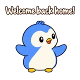 Welcome back home! · Awkward Penguin sticker from Chat Reactions