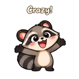 Crazy! · Chaos Raccoon sticker from Chat Reactions