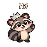 Hi! · Chaos Raccoon sticker from Chat Reactions