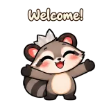 Welcome! · Chaos Raccoon sticker from Chat Reactions