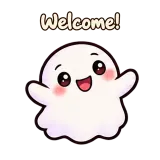 Welcome! · Soft Ghost sticker from Chat Reactions