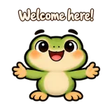 Welcome here! · Tiny Frog sticker from Chat Reactions