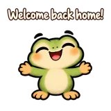 Welcome back home! · Tiny Frog sticker from Chat Reactions