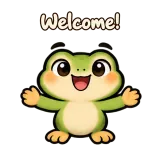 Welcome! · Tiny Frog sticker from Chat Reactions