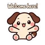 Welcome here! · Puppy Pals sticker from Chat Reactions