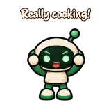 Really cooking! · Little Bots · Standing sticker from Chat Reactions