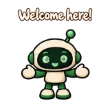 Welcome here! · Little Bots sticker from Chat Reactions