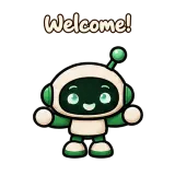 Welcome! · Little Bots sticker from Chat Reactions