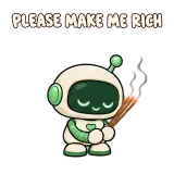 PLEASE MAKE ME RICH · Little Bots sticker from Express Yourself